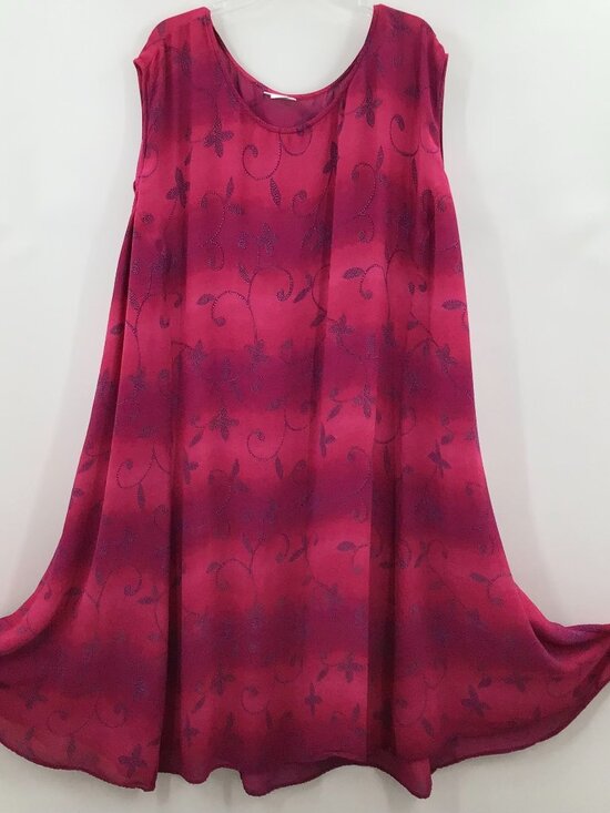 Dresses & Skirts - Vintage Womens 22/24 Dopamine Pink Purple Ombre Floral Print Sun Dress Cover Up